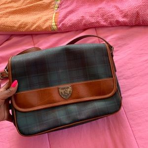 Green plaid cross body purse.